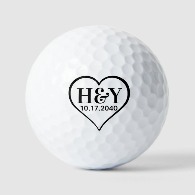 Balles De Golf Initiales de monogramme de mariage Date Noir Blanc (Recto)