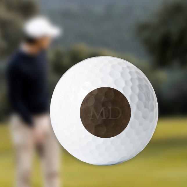Balles De Golf Initiales de monogramme gras aspect cuir marron vi (Créateur téléchargé)