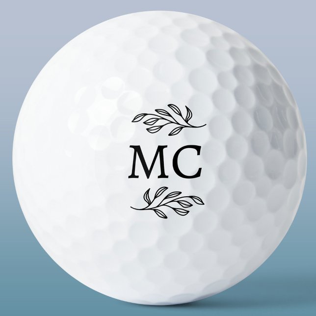 Balles De Golf Initiales de monogramme personnalisées Feuille bot (Personalized monogram initial botanical leaf art minimalist golf ball gift)