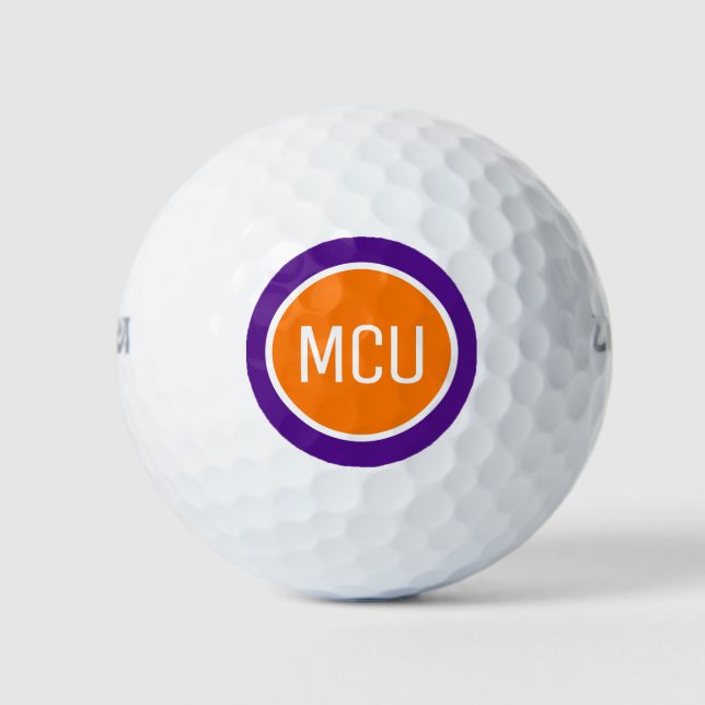 Balles De Golf Initiales de monogramme violet orange personnalisé (Devant)