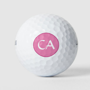 Balles De Golf Initiales du Monogramme blanc rose moderne personn