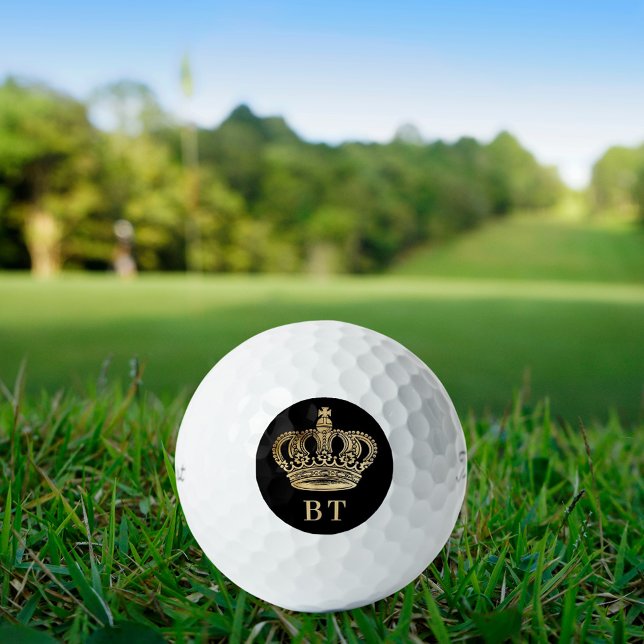 Balles De Golf Initiales du monogramme de couronne d'or noir (Créateur téléchargé)