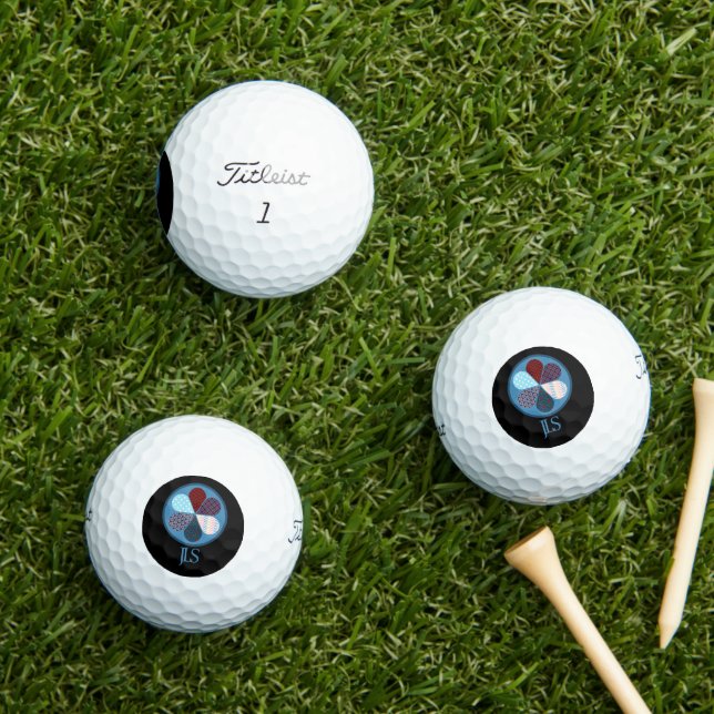 BALLES DE GOLF INITIALES DU MONOGRAMME EN FORME DE FLEURS BLEU RO (Herbe in situ)