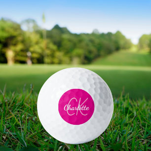 Balles De Golf Initiales en monogramme de nom rose chaud