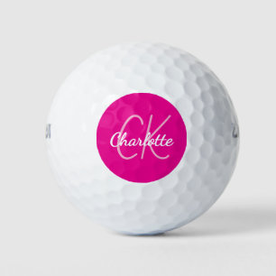 Balles De Golf Initiales en monogramme de nom rose chaud