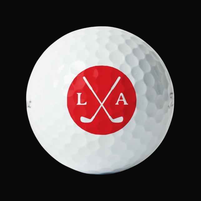 Balles De Golf Initiales et clubs de golf de Monogramme rouge (Créateur téléchargé)