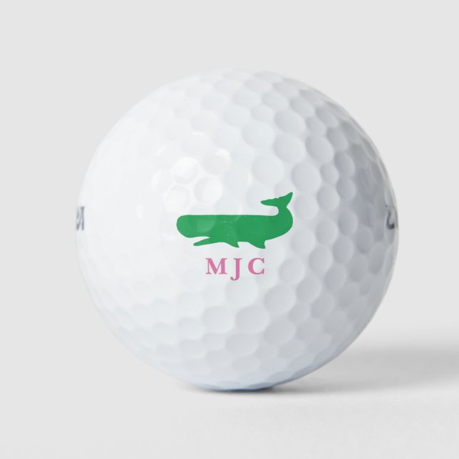 Balles De Golf Initiales modernes monogrammes Baleine verte rose (Devant)