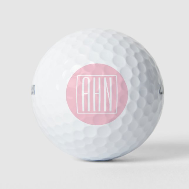 Balles De Golf Initiales Monogramme | Blanc Sur Rose Clair (Devant)