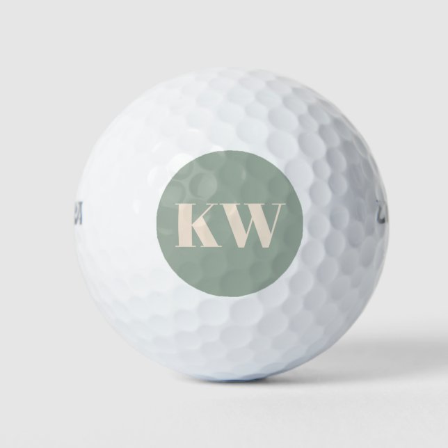 Balles De Golf Initiales Monogramme Vert Sauge Moderne Personnali (Devant)