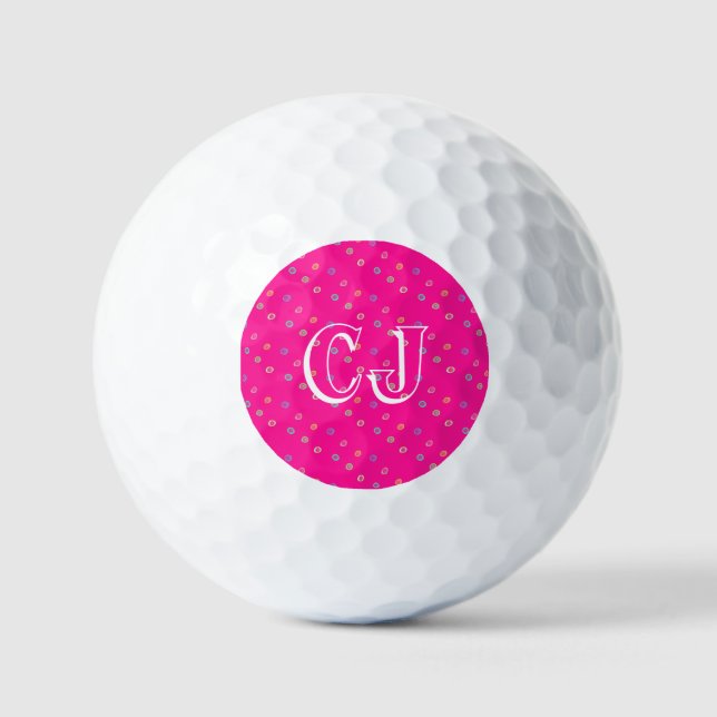 Balles De Golf Initiales Monogrammes Pois roses chauds (Recto)