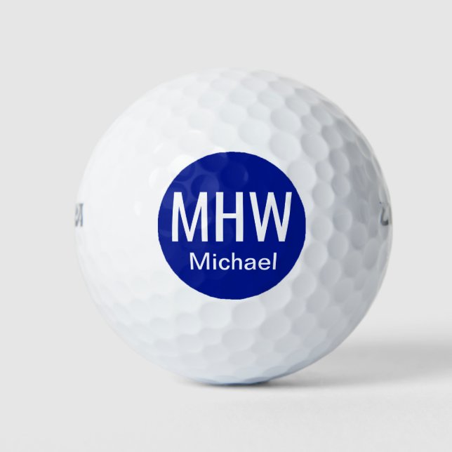 Balles De Golf Initiales Nom Bleu (Devant)