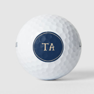 Balles De Golf Initiales ou nom beige rond avec du bleu