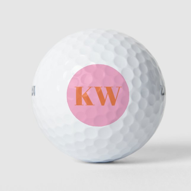 Balles De Golf Initiales personnalisées Monogramme Rose Orange Mo (Devant)