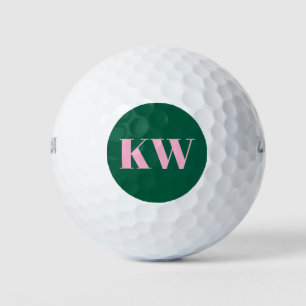 Balles De Golf Initiales Personnalisées Rose Vert Moderne