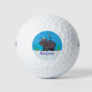 Balles De Golf Ippopotame drôle mignon avec dessin animé d'oiseau