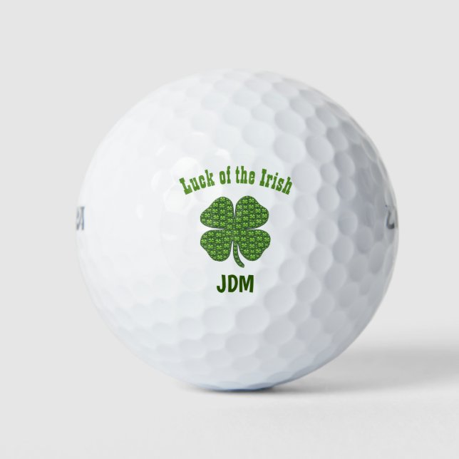 Balles De Golf Irlandais Lucky Luck Clover Shamrock Monogramme In (Devant)