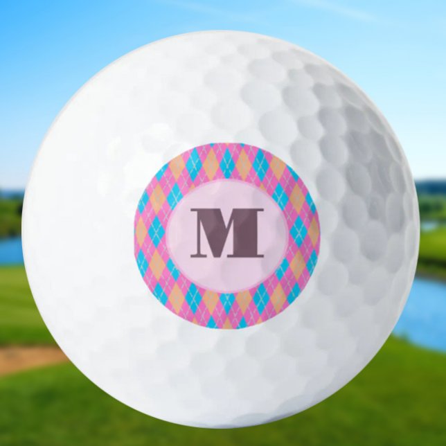 Balles De Golf Jacquard préppie rose et Aqua sur mesure monogramm (Créateur téléchargé)