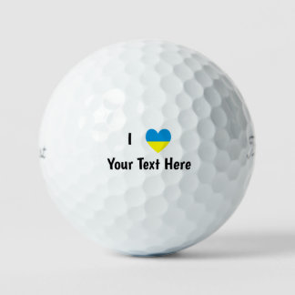 Balles De Golf J'aime (Cœur Drapeau Ukrainien) Texte Personnalisé