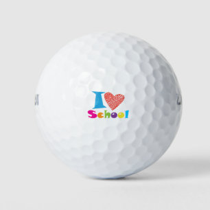 Balles De Golf J'Aime L'École. Retour À L'École. Cartoon Coeur mi