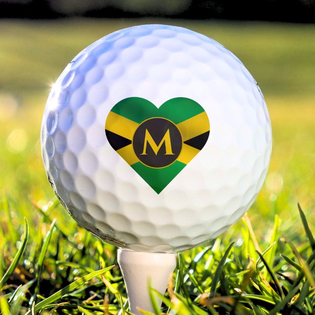 Balles De Golf Jamaïque Jamaïcaine Drapeau Nom du coeur Monogramm (Jamaica Jamaican flag heart monogram golf ball)