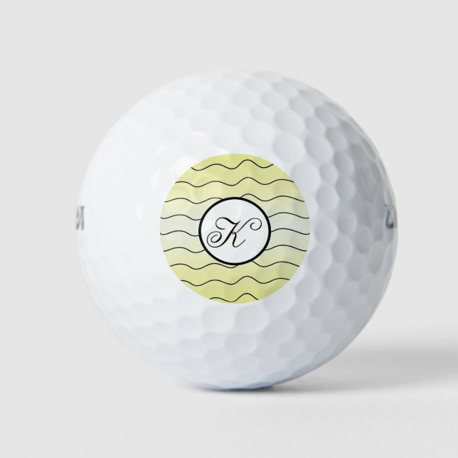 Balles De Golf Jaune Citron Fantaisie Initiale Texte Noir (Devant)
