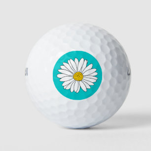 Balles De Golf Jaune Turquoise & Blanc Daisy