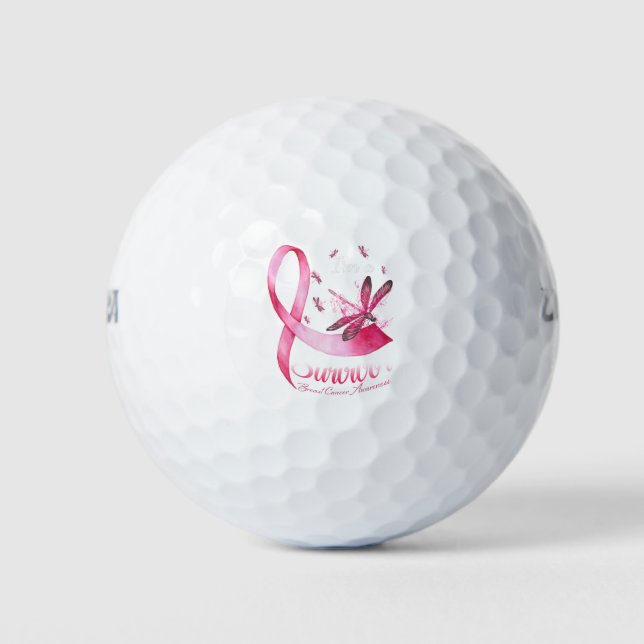 Balles De Golf Je suis Un Survivant Dragonfly Pink Ribbon Cancer  (Devant)