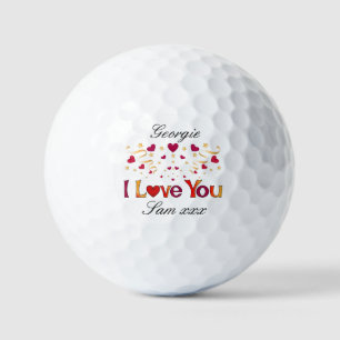 Balles De Golf JE T'AIME Rouge Coeur Or Ruban Vintage Valentine