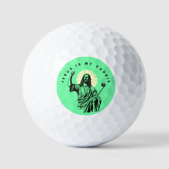 Balles De Golf Jésus Est Mon Caddie Humour Chrétien Drôle Vert (Recto)