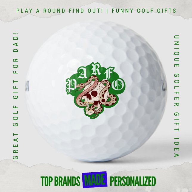 Balles De Golf Jeu d'argent du week-end Logo crâne serpent edgy (Custom Funny Golf Ball Gifts for Business From Play A Round Find Out, "PARFO" Skull And Snake)