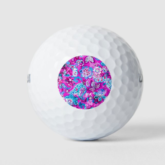 Balles De Golf Joli bleu rose fleurs motif (Devant)