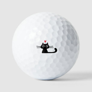 Balles De Golf Joli chat noir avec cœur  Chatons Saint-Valentin C