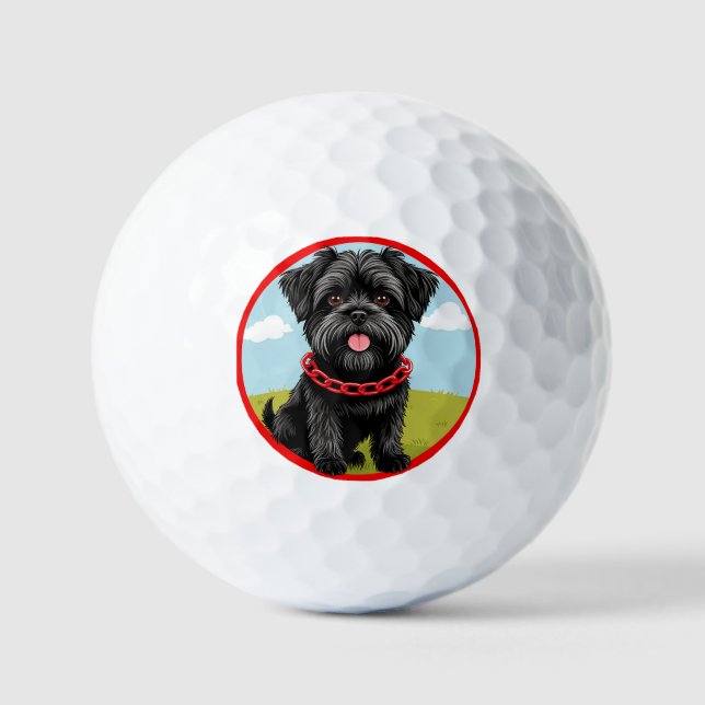 Balles De Golf Joli chien noir avec collier rouge dans le style c (Recto)