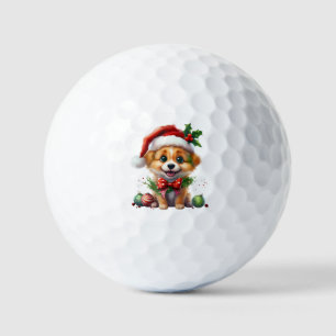 Balles De Golf Joli chiot de Noël avec le chapeau de Père Noël et