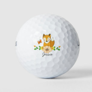 Balles De Golf Joli dessin sur bois renard et fleur Nom personnal
