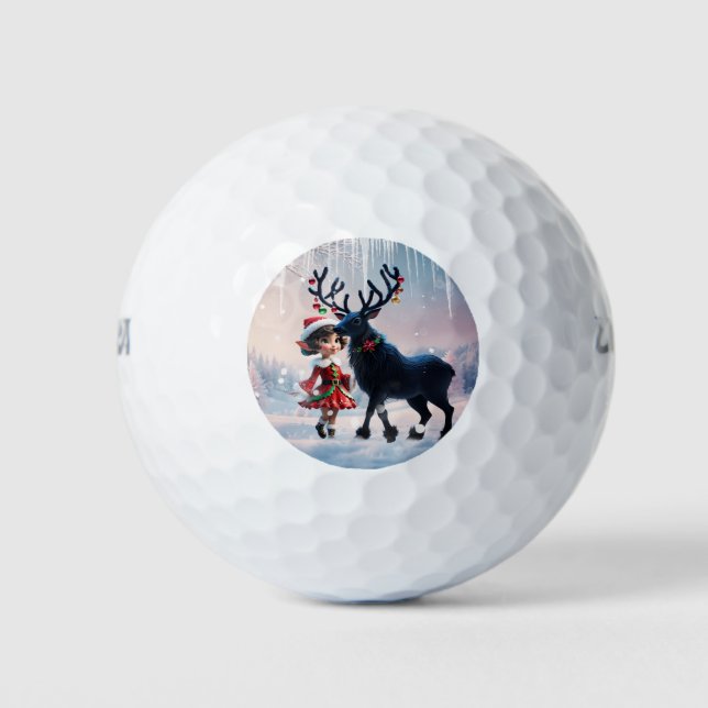 Balles De Golf Joli elfe de Noël et rennes foncés. (Devant)