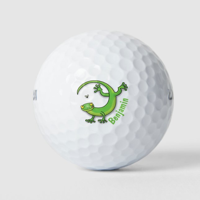 Balles De Golf Joli gecko vert salutations avec dessin animé (Devant)