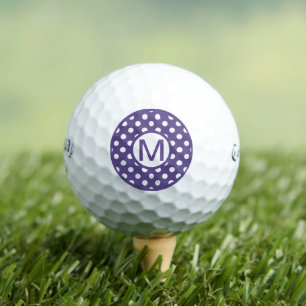 Balles De Golf Joli monogramme à pois violets et blancs