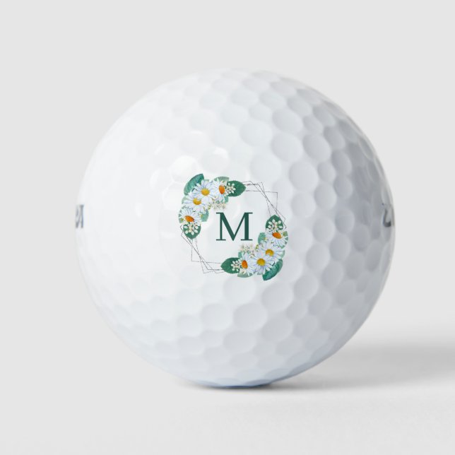 Balles De Golf Joli Monogramme Fille Floral Argent Étincelle (Devant)
