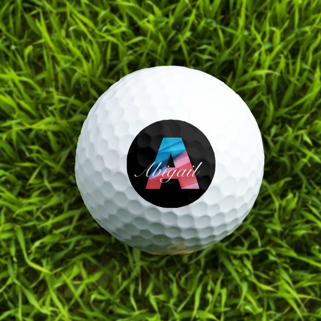 Balles De Golf Joli monogrammé initial Un rose bleu noir (Créateur téléchargé)