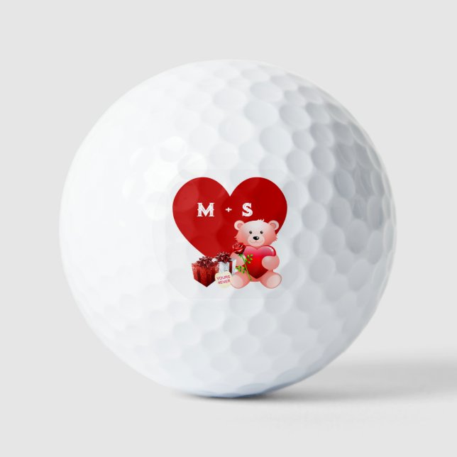 Balles De Golf Joli Monogramme Valentine Heart Golf Balls (Recto)