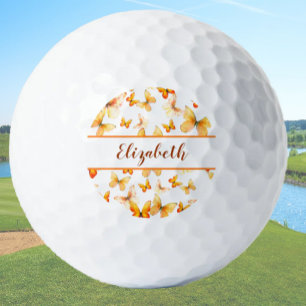 Balles De Golf Joli papillon orange avec nom personnalisé dames