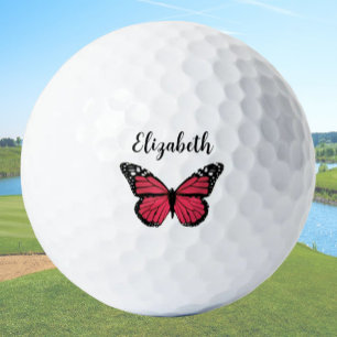 Balles De Golf Joli papillon rouge avec nom personnalisé dames