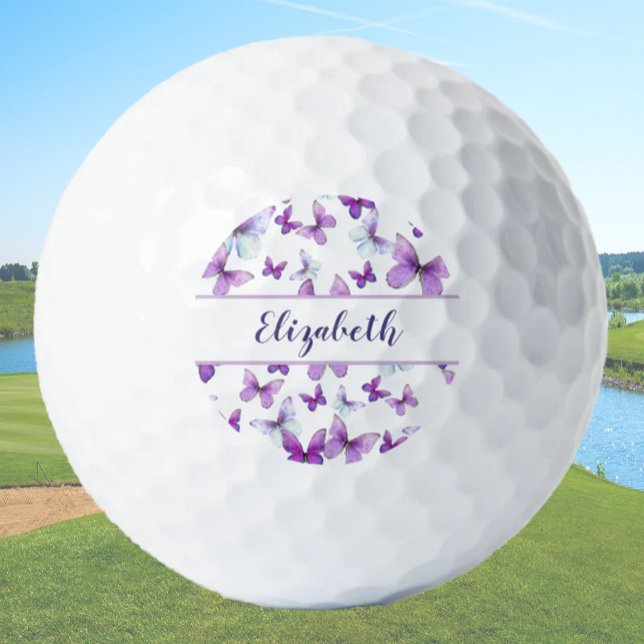 Balles De Golf Joli papillon violet avec nom personnalisé dames (Créateur téléchargé)