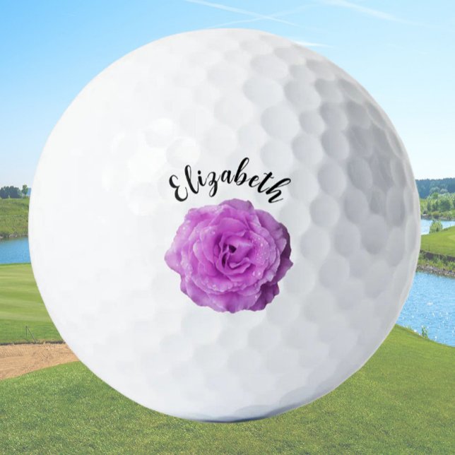 Balles De Golf Jolie fleur rose violet nom personnalisé dames (Créateur téléchargé)