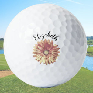 Balles De Golf Jolie marguerite de pêche fleur nom personnalisé d