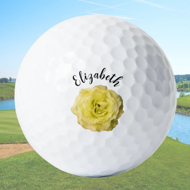 Balles De Golf Jolie rose jaune fleur nom personnalisé dames (Créateur téléchargé)