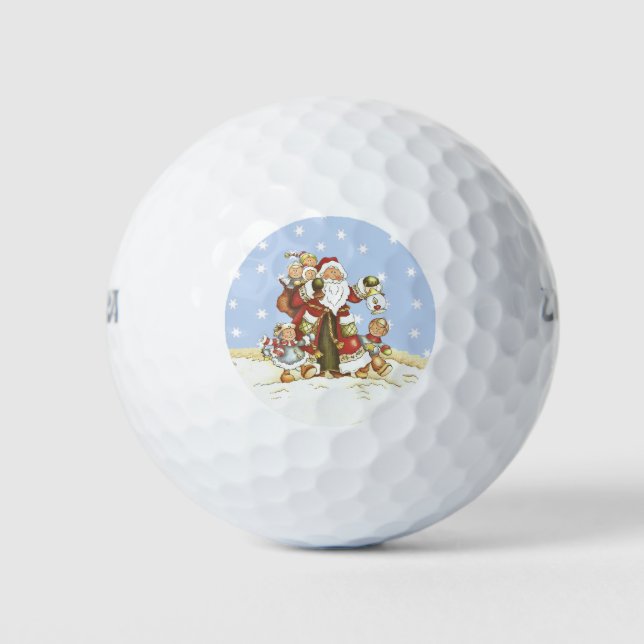 Balles De Golf Jote Père Noël Folk Art Kids Christmas Snowflakes (Devant)