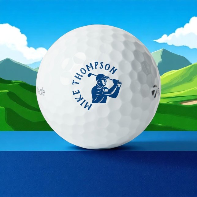 Balles De Golf Joueur de golf bleu stylisé avec nom (Créateur téléchargé)