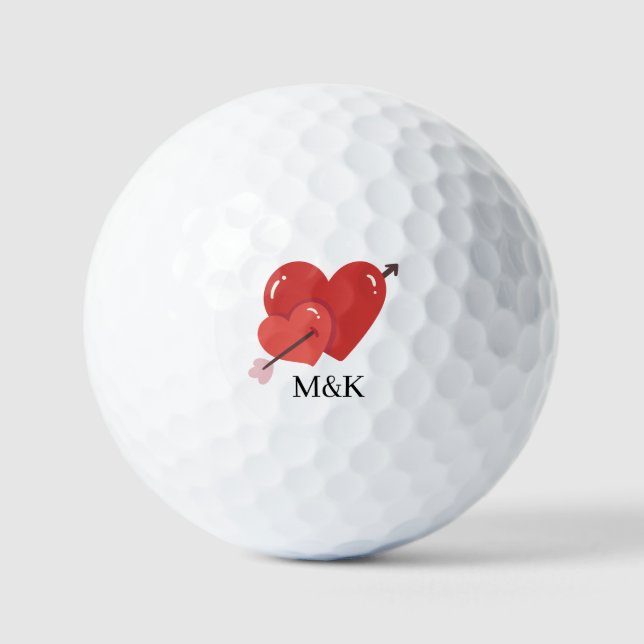 Balles De Golf Joyeuse Saint-Valentin jolis cœurs monogramme  (Recto)